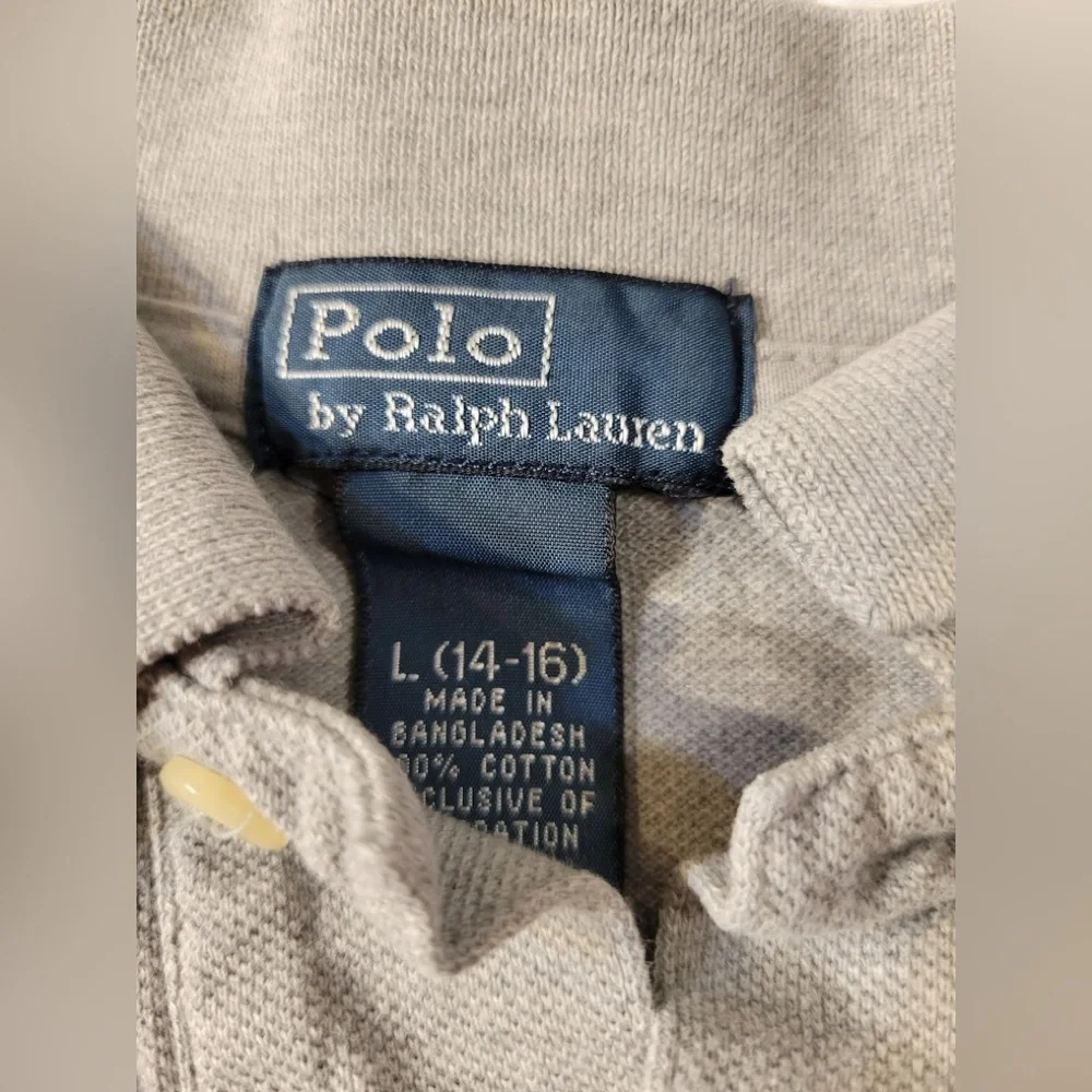 VTG Polo by Ralph Lauren Men's L Solid Gray Polo Shirt Red Logo Preppy Classic
